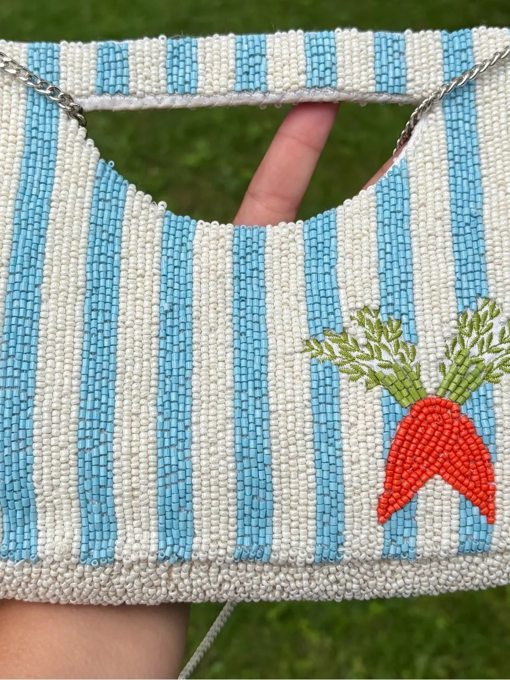 Brand NWT Viral Blue and White Striped Vegetable Beaded Bag!